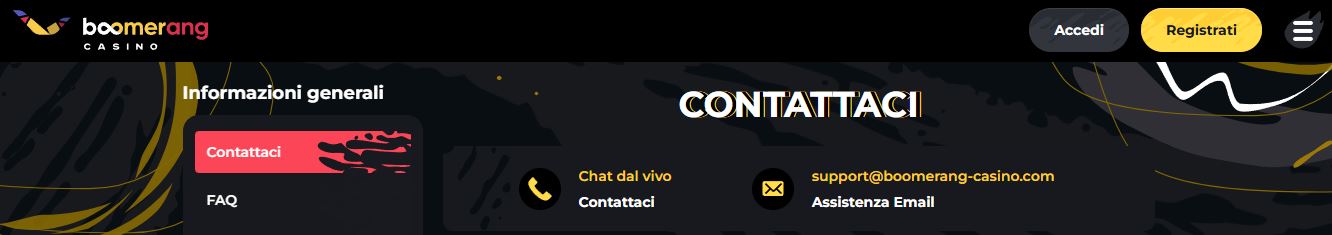 Contatta il supporto Boomerang Casino via chat